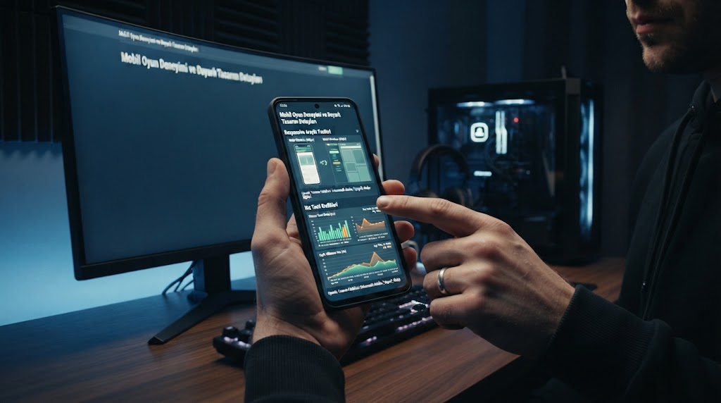 online casino mobil oyun deneyimi ve duyarli tasarim detaylarını akıllı telefon ekranından inceleyen oyuncunun elleri.